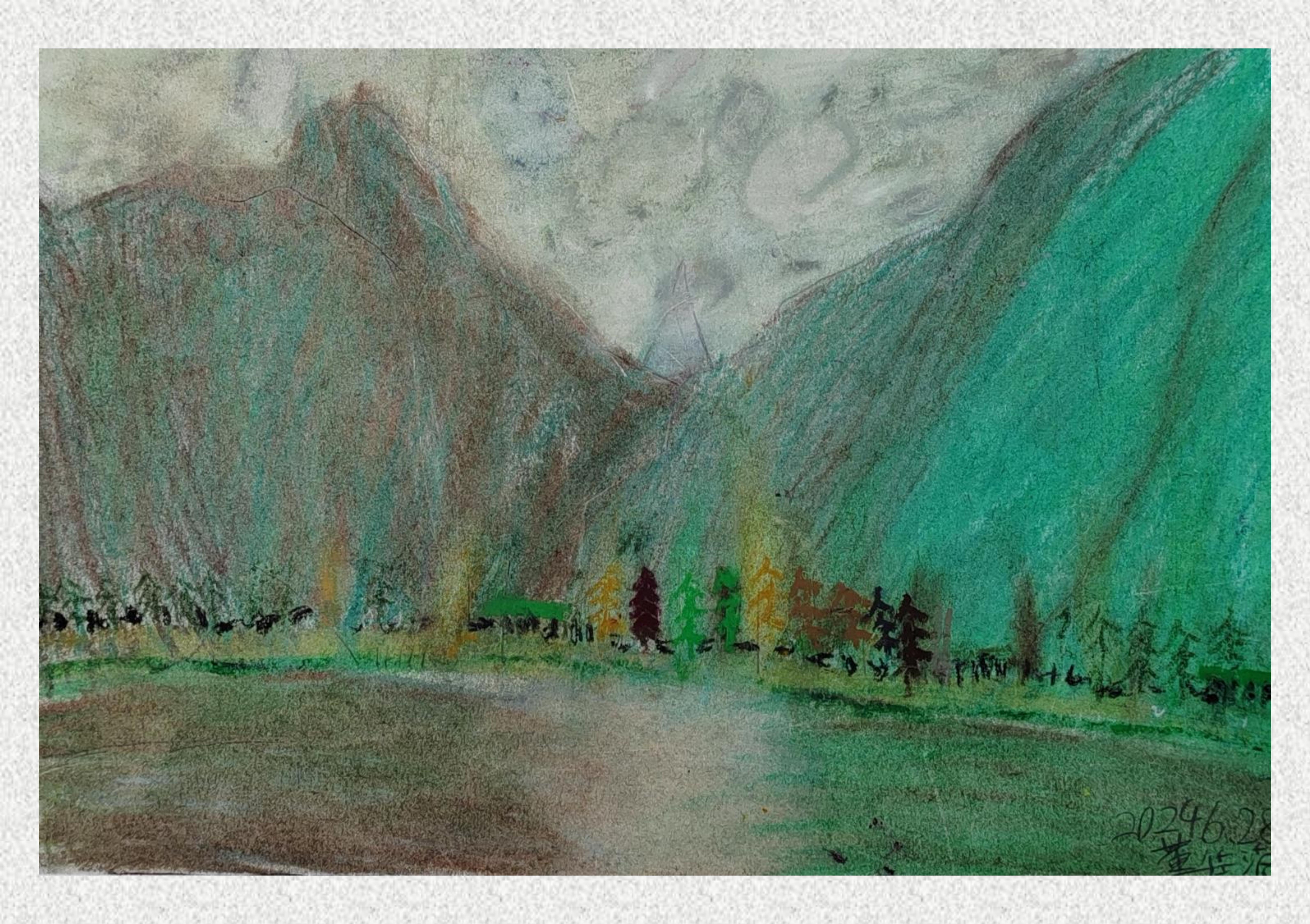 《毕棚沟-油画棒写生》董佳浡