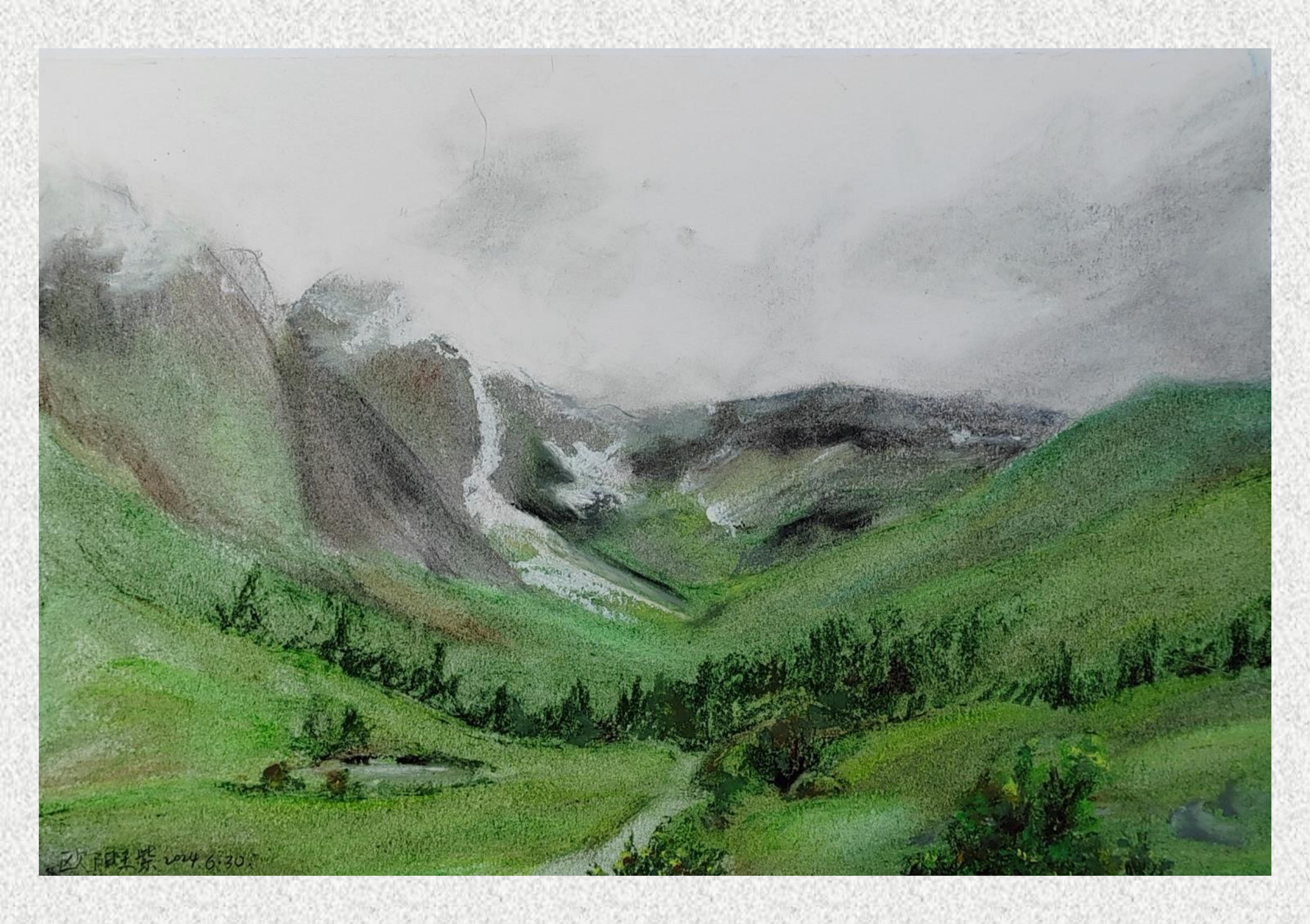 《毕棚沟-油画棒写生》欧阳王紫