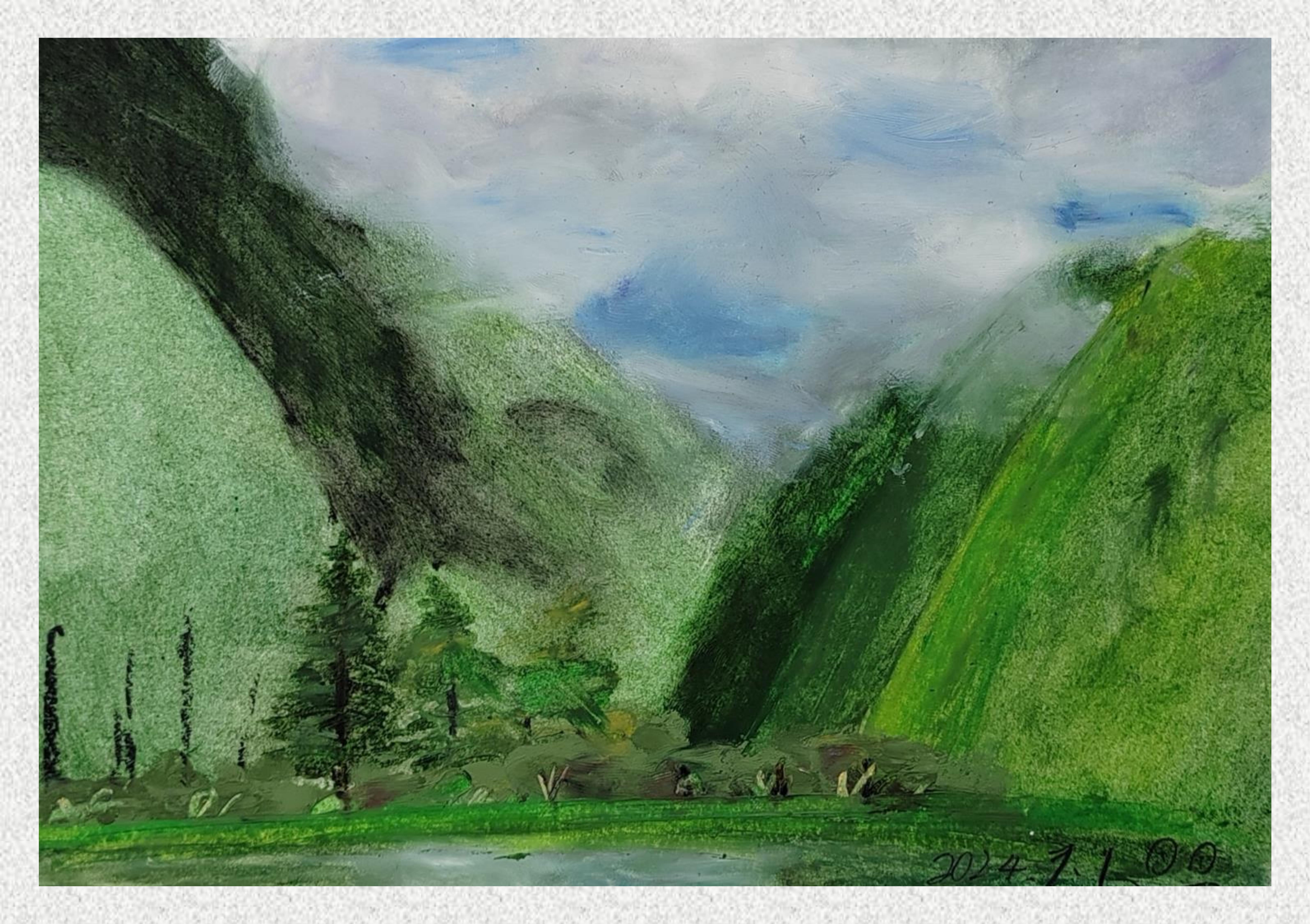 《毕棚沟-油画棒写生》潮梓嘉